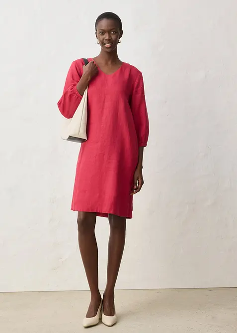 Kjole i 100% lin, 3/4-lange ermer, bonprix