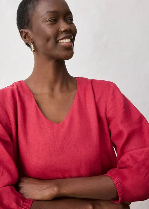 Kjole i 100% lin, 3/4-lange ermer, bonprix