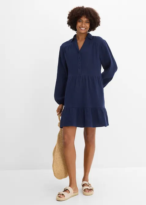 Kort volangkjole i musselin, bonprix