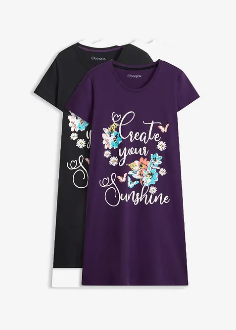 Kort nattkjole i 100% bomull (2-pack), bonprix