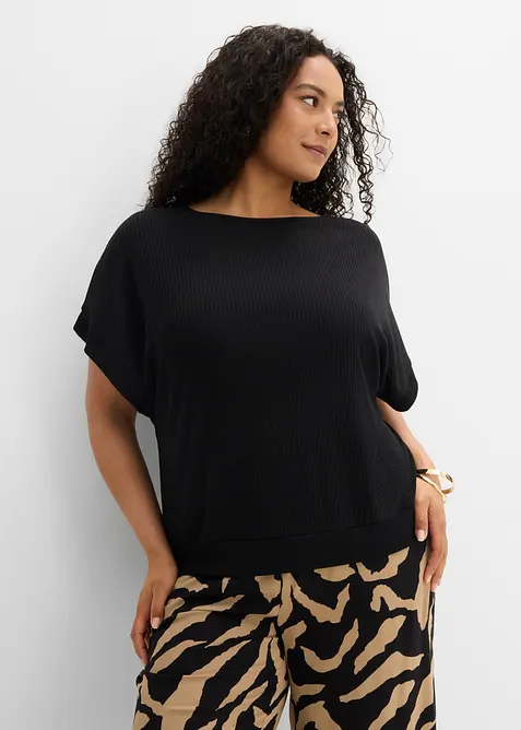 Ribbet topp med flaggermusermer, bonprix