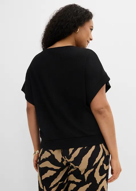 Ribbet topp med flaggermusermer, bonprix