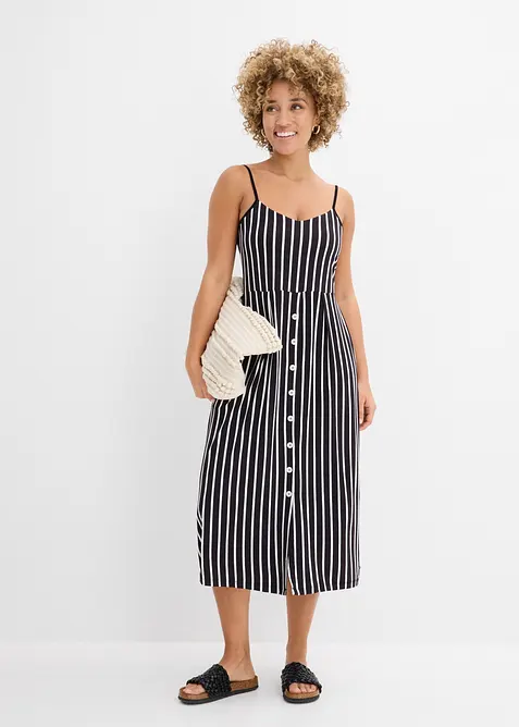Sommerlig jerseykjole med knappestolpe og striper, bonprix