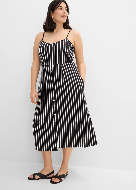 Sommerlig jerseykjole med knappestolpe og striper, bonprix