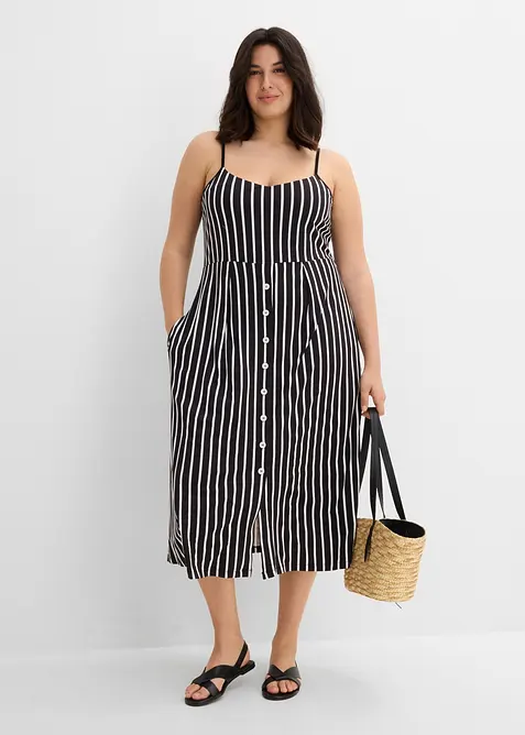 Sommerlig jerseykjole med knappestolpe og striper, bonprix