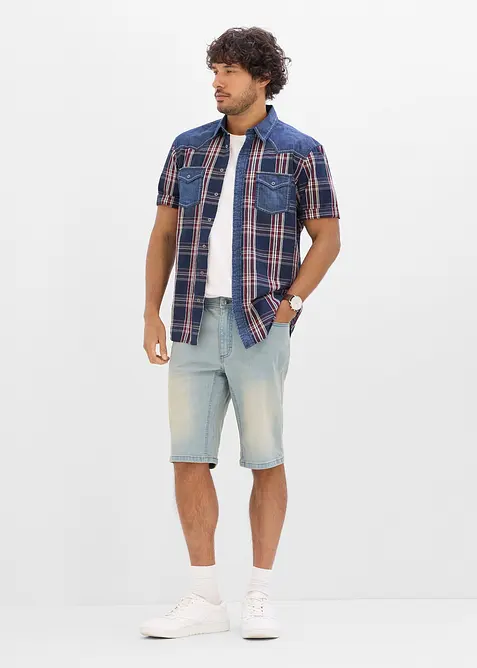 Kortermet skjorte i bomull med denim-besetning, bonprix