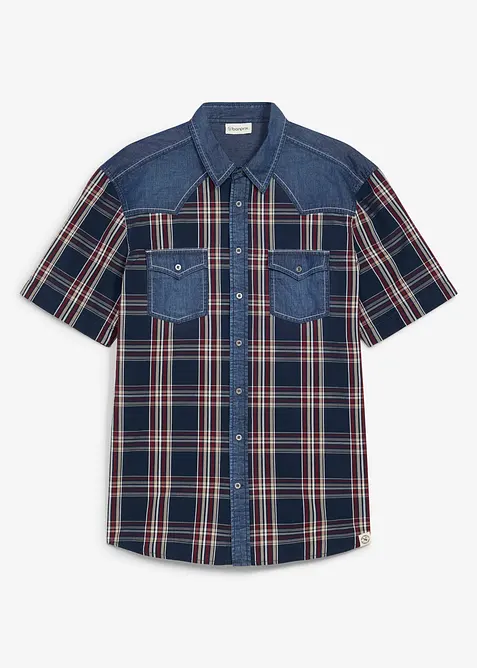 Kortermet skjorte i bomull med denim-besetning, bonprix