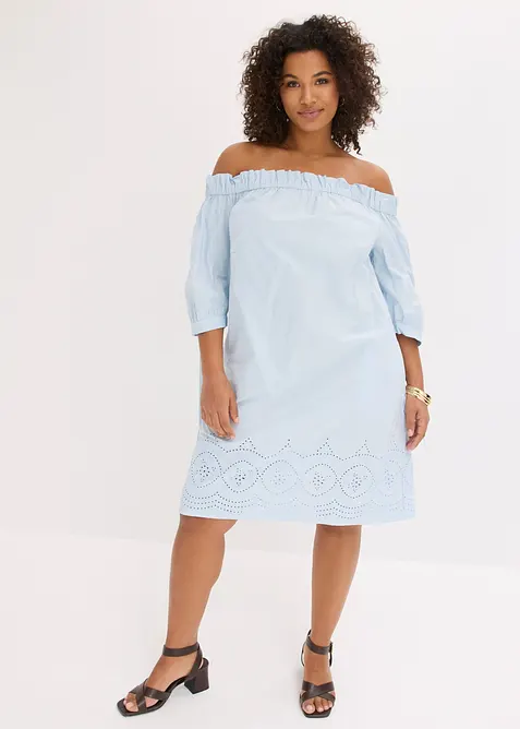 Off shoulder-kjole i 100% bomull med hullbroderi, bonprix