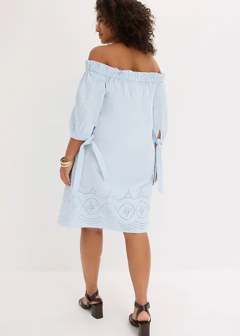 Off shoulder-kjole i 100% bomull med hullbroderi, bonprix