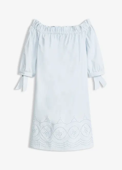 Off shoulder-kjole i 100% bomull med hullbroderi, bonprix