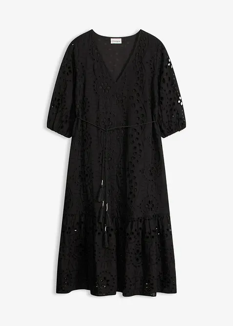 Midikjole i 100% bomull med hullbroderi, bonprix
