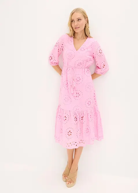 Midikjole i 100% bomull med hullbroderi, bonprix