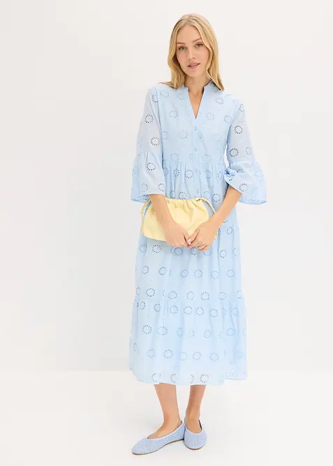 Maxikjole i 100% bomull med hullbroderier, bonprix