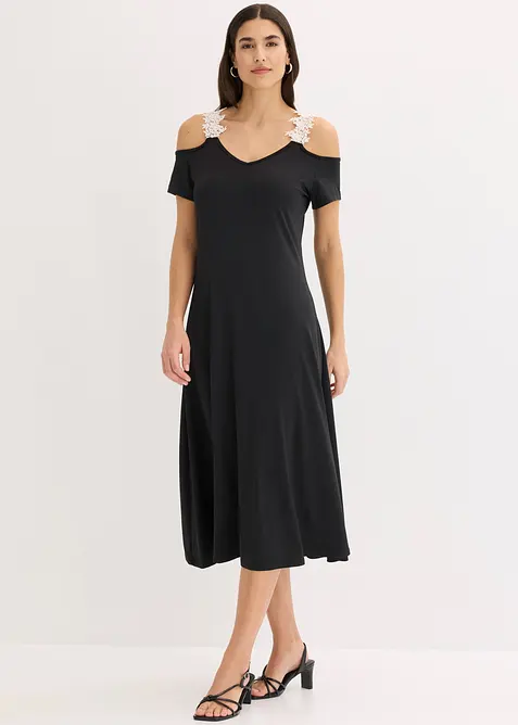 Jerseykjole med heklet blonde, bonprix