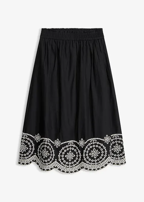 Midiskj&oslash;rt med hullbroderi av 100% bomull, bonprix
