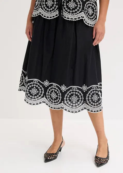 Midiskj&oslash;rt med hullbroderi av 100% bomull, bonprix