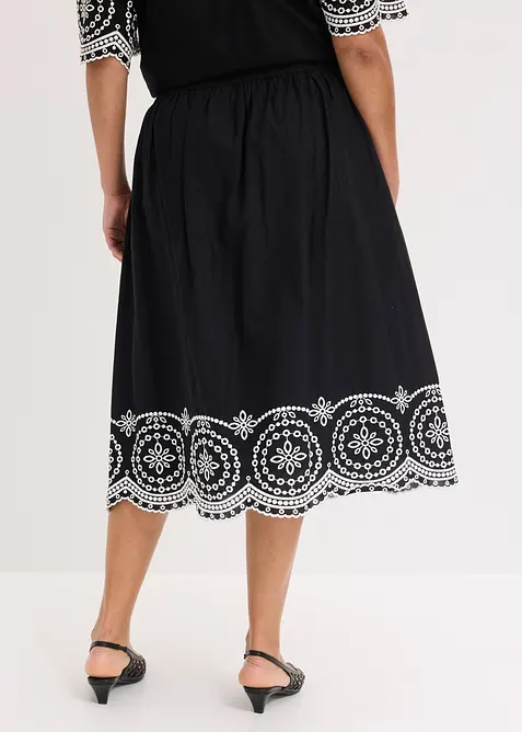 Midiskj&oslash;rt med hullbroderi av 100% bomull, bonprix