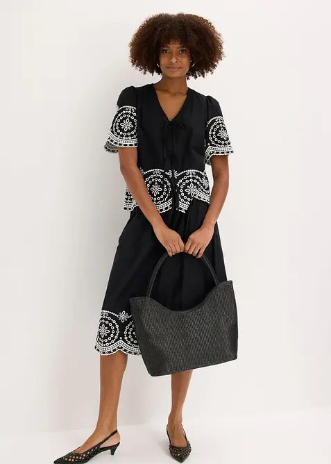 Bluse i 100% bomull med hullbroderier, bonprix