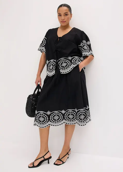 Bluse i 100% bomull med hullbroderier, bonprix