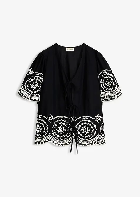 Bluse i 100% bomull med hullbroderier, bonprix