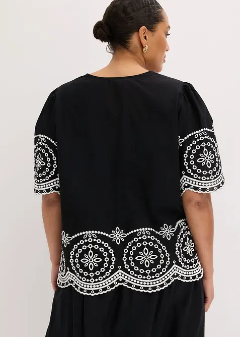 Bluse i 100% bomull med hullbroderier, bonprix