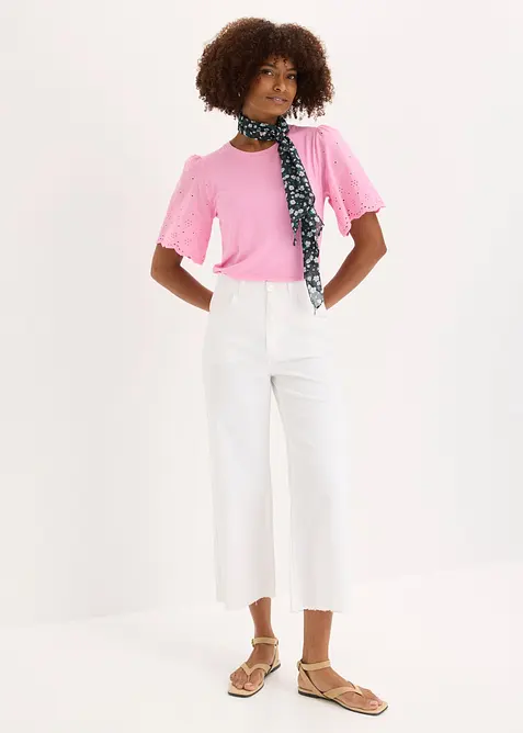 Topp av myk viskosemiks med hullbroderi, bonprix