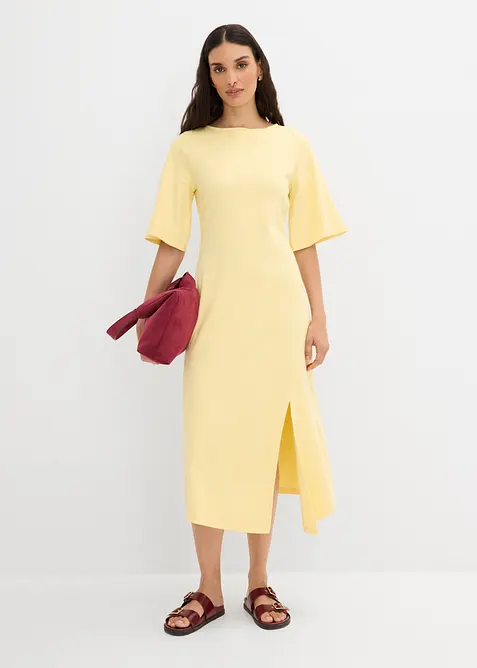 Jerseykjole i 100% &oslash;kologisk bomull med splitt, bonprix