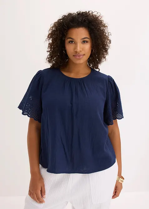 Kortermet bluse av luftig musselin, bonprix