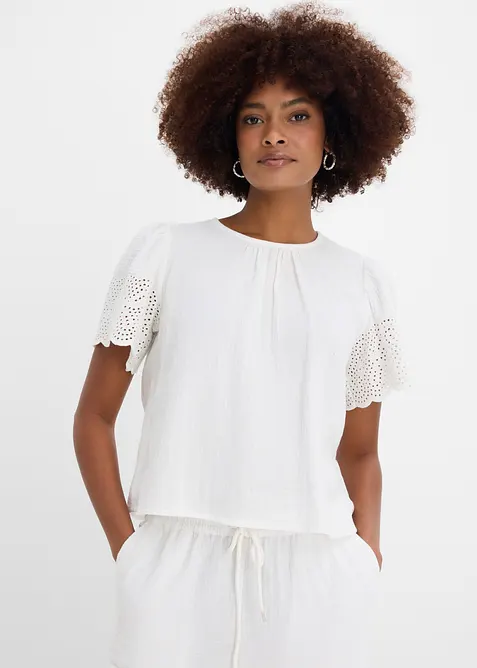 Kortermet bluse av luftig musselin, bonprix