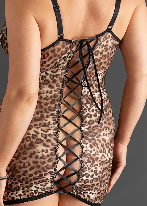 Kjole i leopardm&oslash;nstret mesh, bonprix