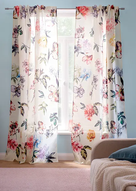 Gardin med blomstertrykk (1-pack), bonprix