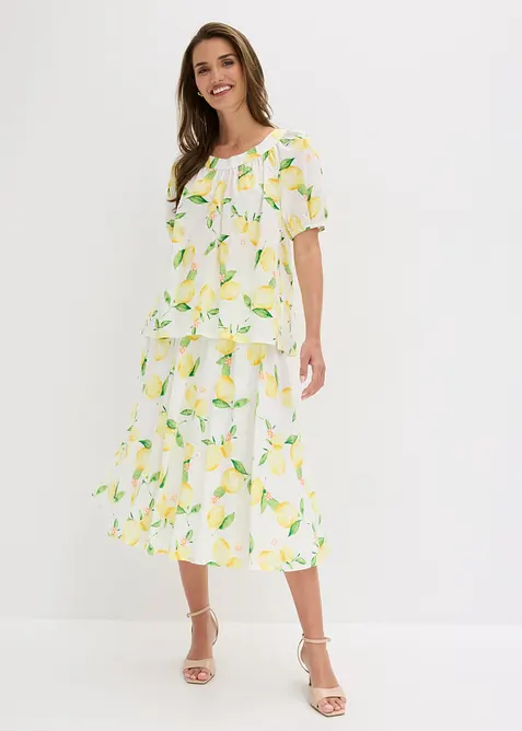 Bomullsbluse med korte ballongermer, bonprix