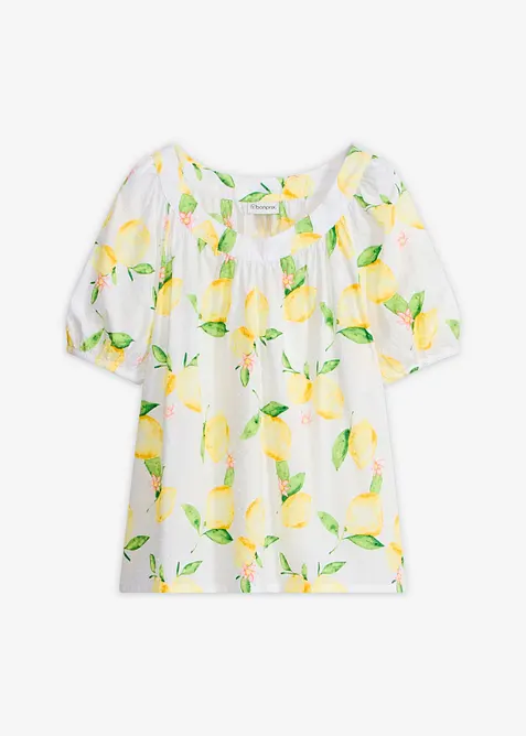 Bomullsbluse med korte ballongermer, bonprix