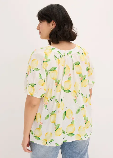 Bomullsbluse med korte ballongermer, bonprix