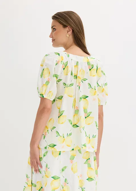 Bomullsbluse med korte ballongermer, bonprix