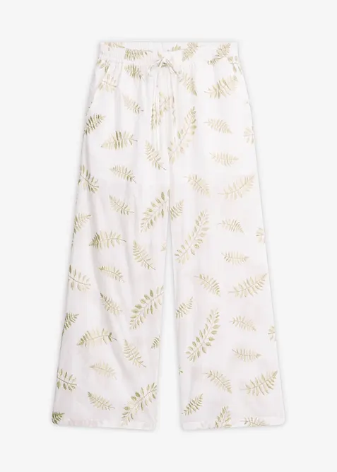 Vid bomullsbukse med broderi, bonprix