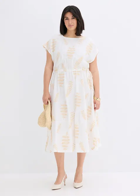 Midikjole med broderier, bonprix