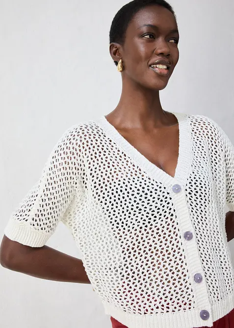Cardigan med linandel og hullm&oslash;nster, bonprix