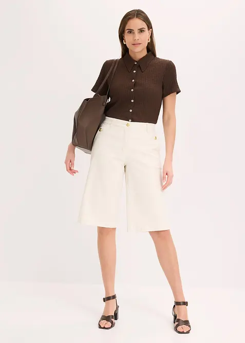 Wide Leg-bermudashorts av elastisk twillmateriale, bonprix