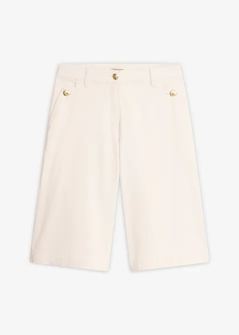 Wide Leg-bermudashorts av elastisk twillmateriale, bonprix