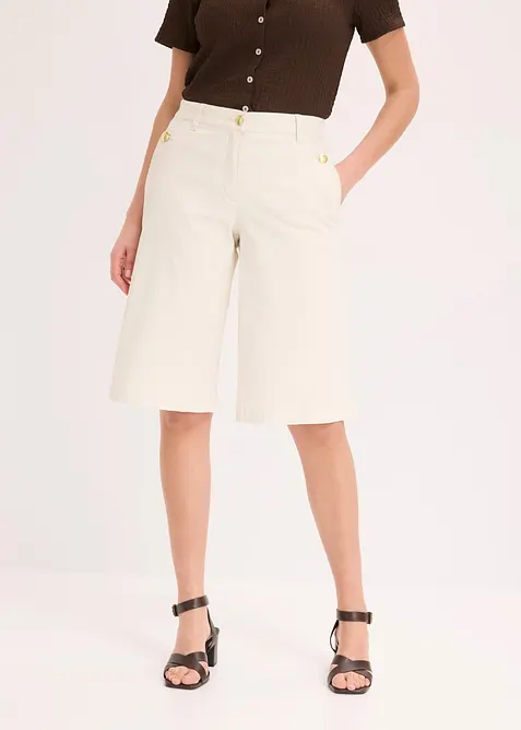 Wide Leg-bermudashorts av elastisk twillmateriale, bonprix