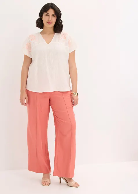 Bluse med blomsterbroderi, bonprix
