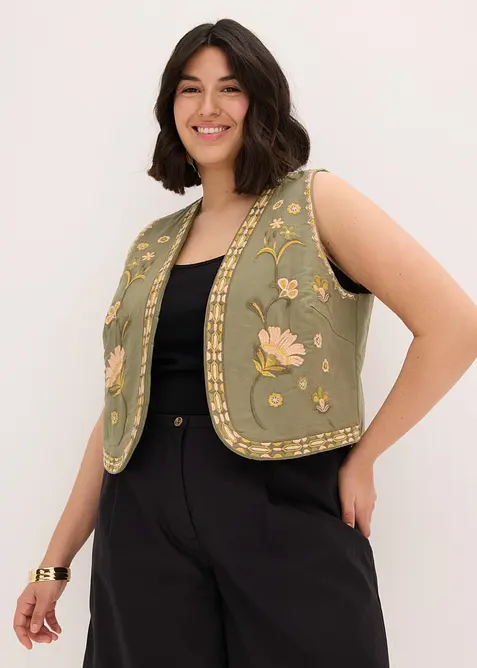 Brodert vest av luftig linmiks, bonprix