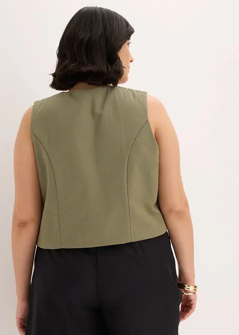 Brodert vest av luftig linmiks, bonprix