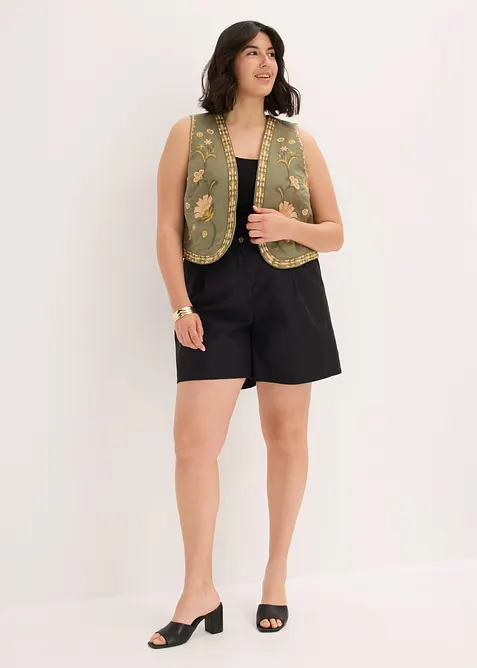 Brodert vest av luftig linmiks, bonprix
