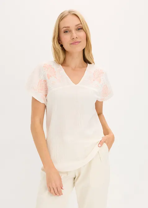 Bluse med blomsterbroderi, bonprix