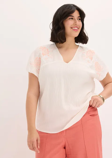 Bluse med blomsterbroderi, bonprix