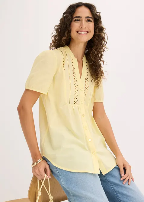Bluse med hullbroderi, bonprix