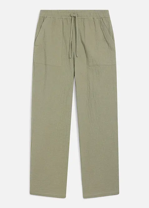 Loose fit-pull on-bukse i myk musselin, tapered, bonprix