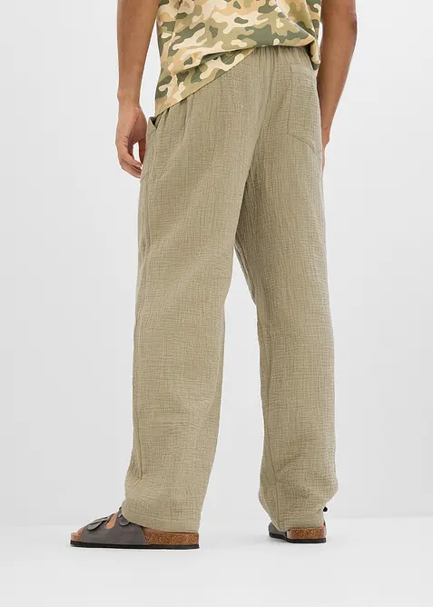 Loose fit-pull on-bukse i myk musselin, tapered, bonprix